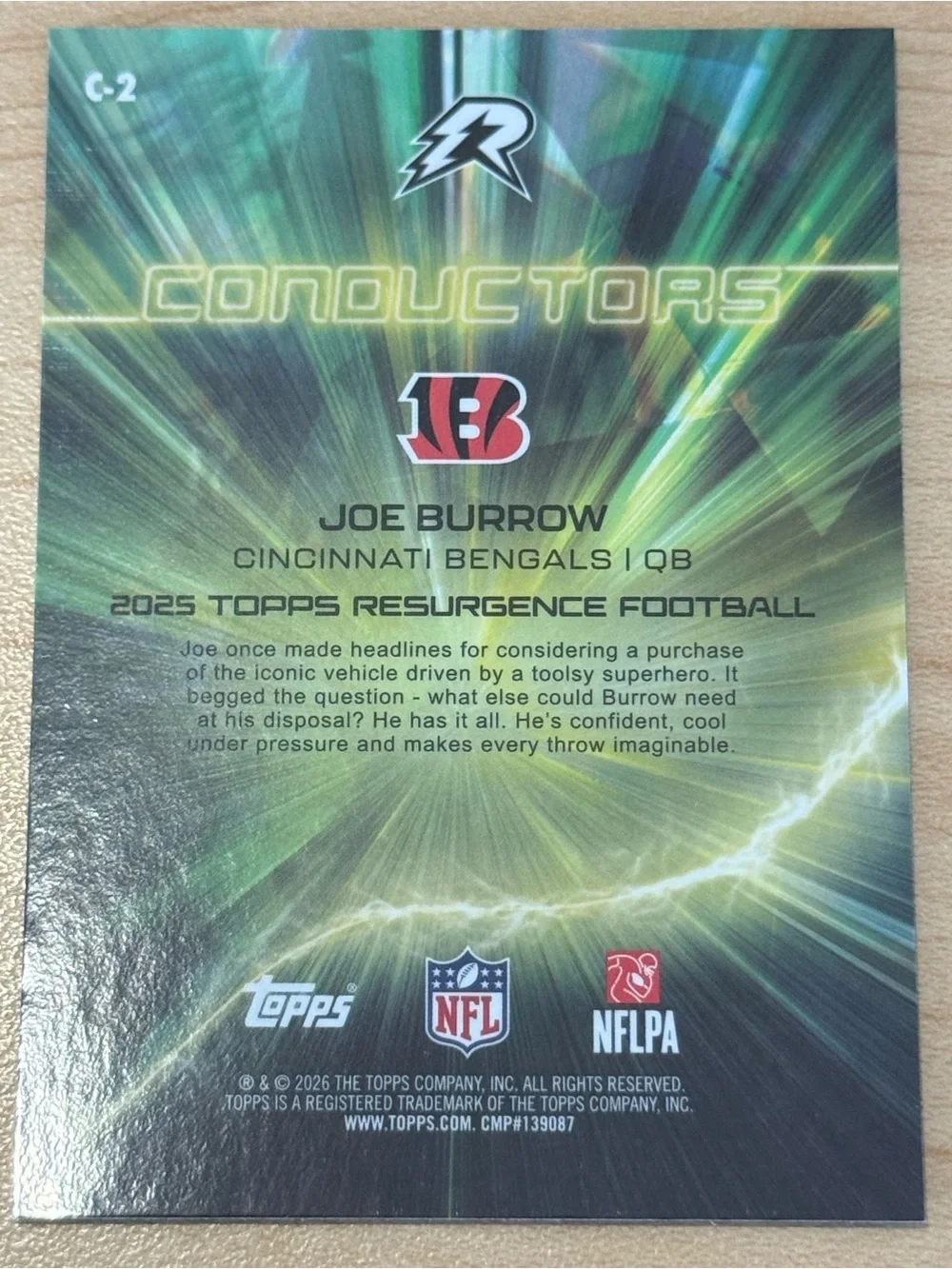 Topps Resurgence Football 2026 Joe Burrow Cincinnati Bengals Conductors C-2